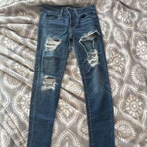 American Eagle Outfitters Blue Distressed Skinny Jeans - Women